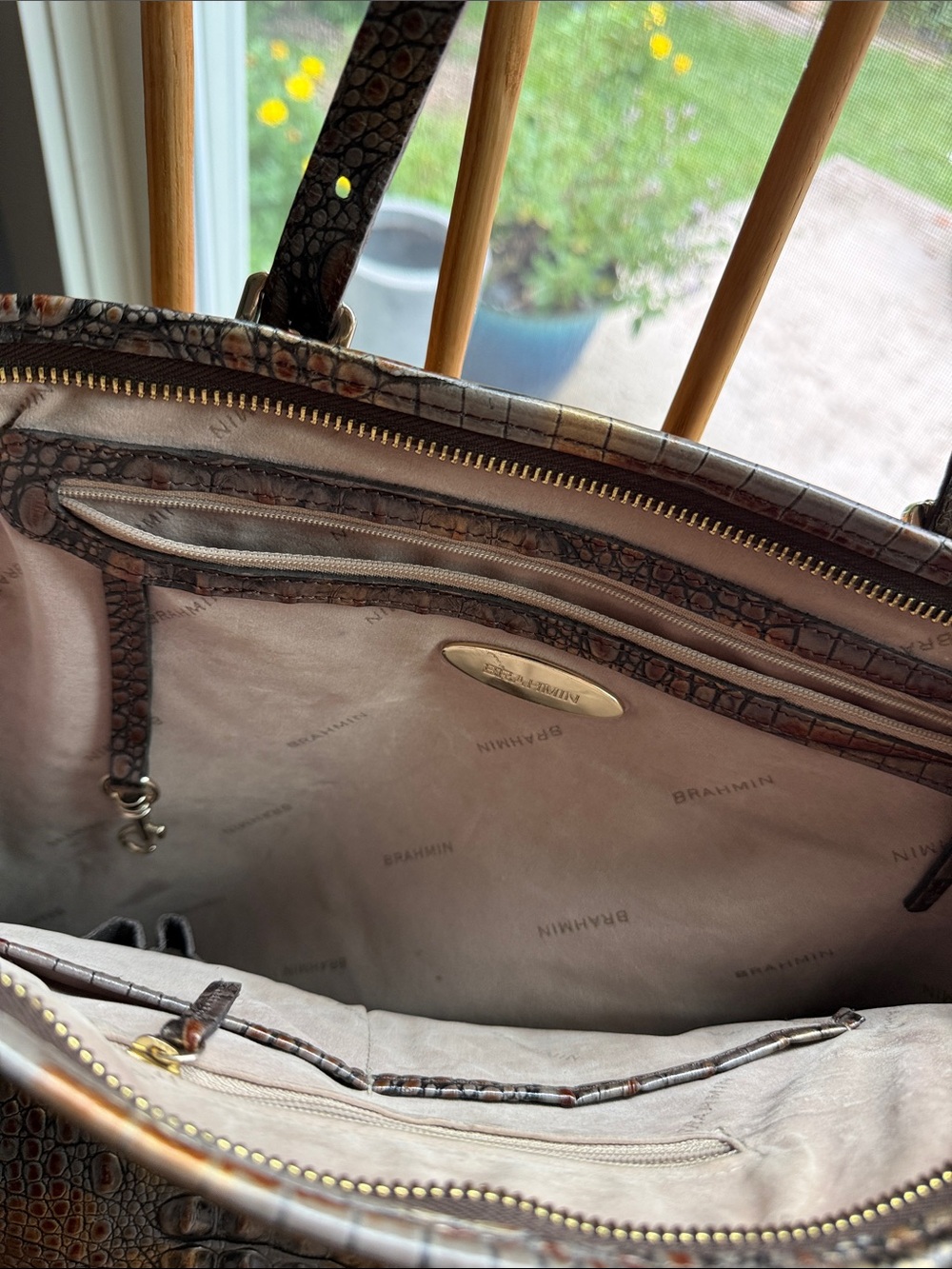 Brahmin Medium Asher Tote Pecan Melbourne Croc Embossed Leather Shoulder Bag - Picture 12 of 16